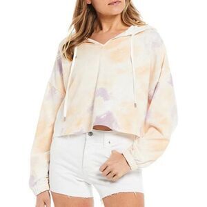 Frayed Jeans Tie Dye Crop Hoodie Sweater